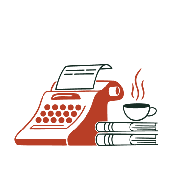Une machine à écrire avec des livres et une tasse de café